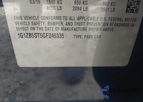 2016 Chevrolet Malibu Ls из США, поврежденный, VIN 1G1ZB5ST5GF249335